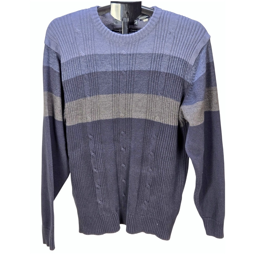 Men's Oscar de la Renta XL Striped Cable Knit Sweater Crew Neck Grandpacore
